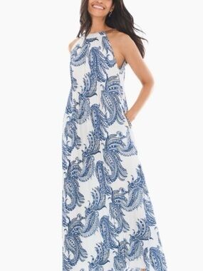 Chico's White and Navy Paisley Maxi Dress